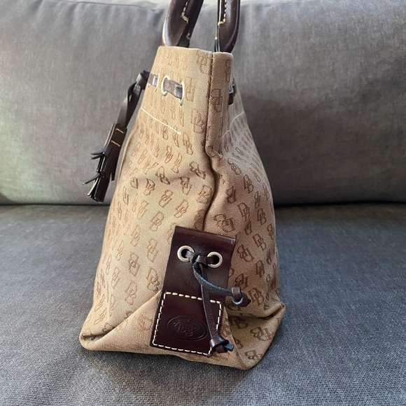 Dooney & Bourke Classic Brown Tan Satchel Top Handle Monogram Bag - Picture 4 of 9